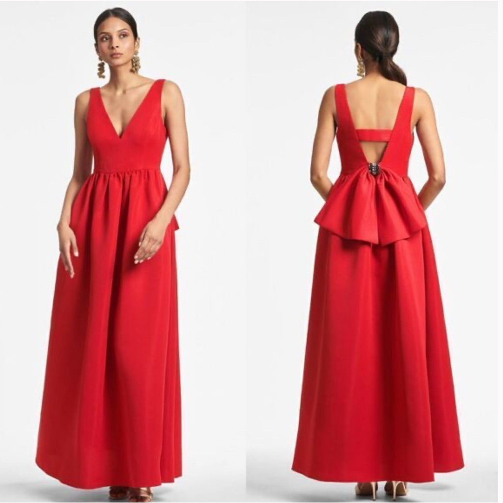 Nwt Sachin & Babi Red Katrina A-Line Gown Size 2 Embellished Bow Cherry Red
